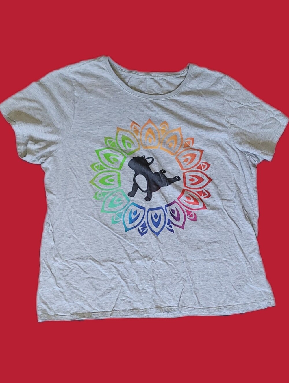 Rainbow Mandala Graphic Tee French Bulldog Frenchie Yoga T-shirt, Size 2X